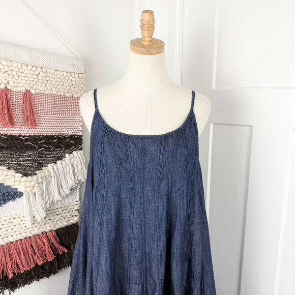 Free People Denim Dreams Sleeveless Midi Dress Medium Blue Wash Sz M - Picture 3 of 14